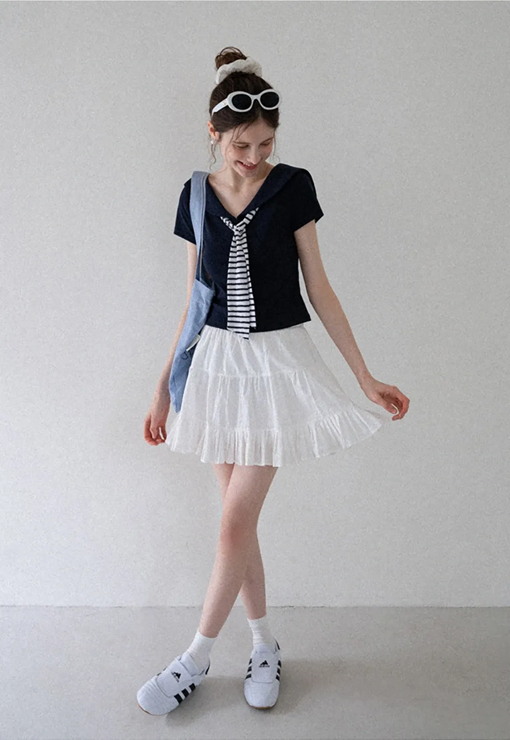 Sailor Collar Striped-Tie Tee