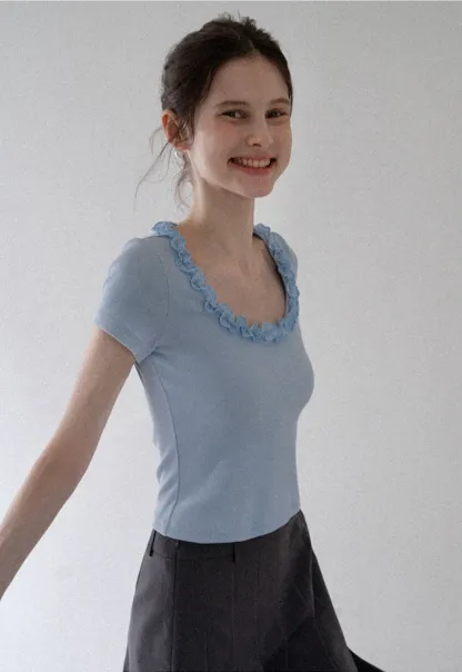 Women's Ruffle-Trim Scoopneck Tee