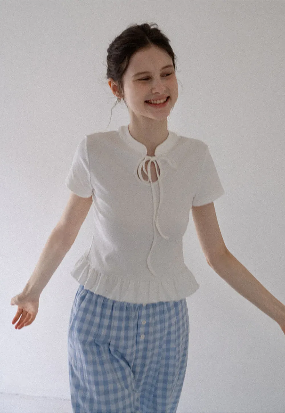 Bow Tie Ruffle Hem T-Shirt