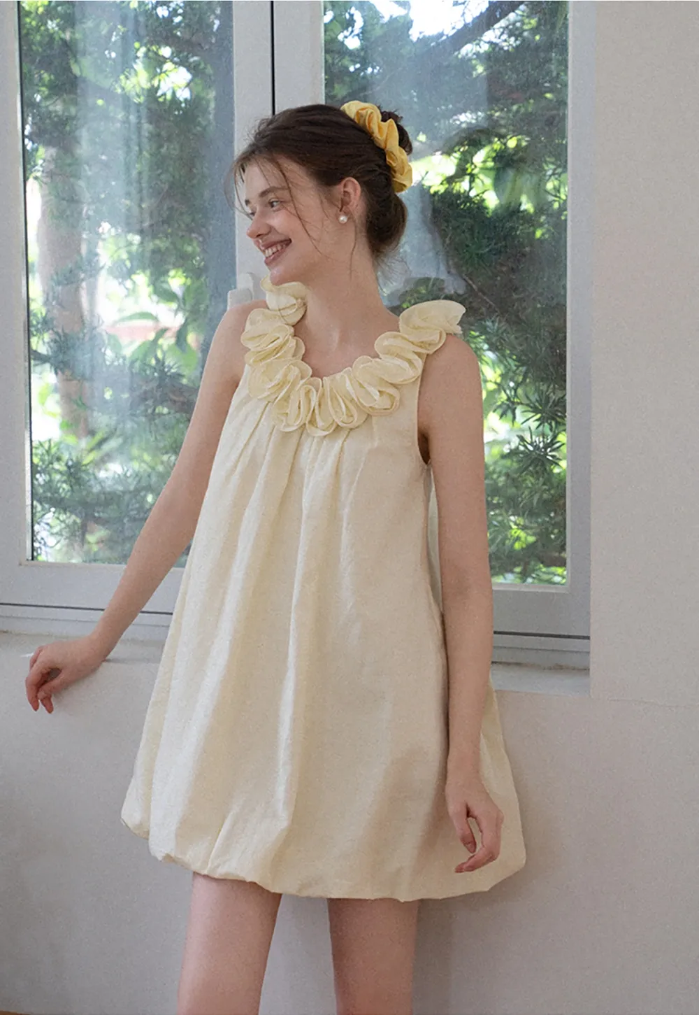 Ruffle Neck Babydoll Mini Dress