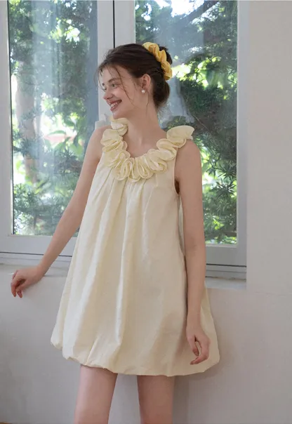 Ruffle Neck Babydoll Mini Dress