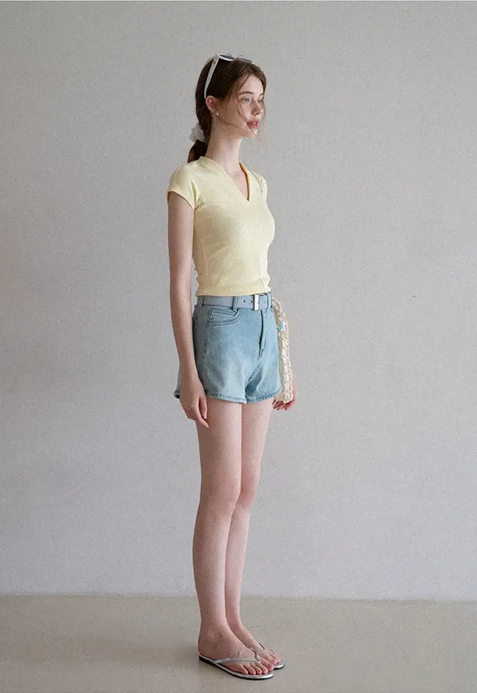 Belted High-Waist Denim Shorts