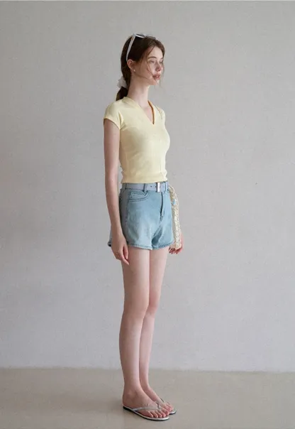 Belted High-Waist Denim Shorts