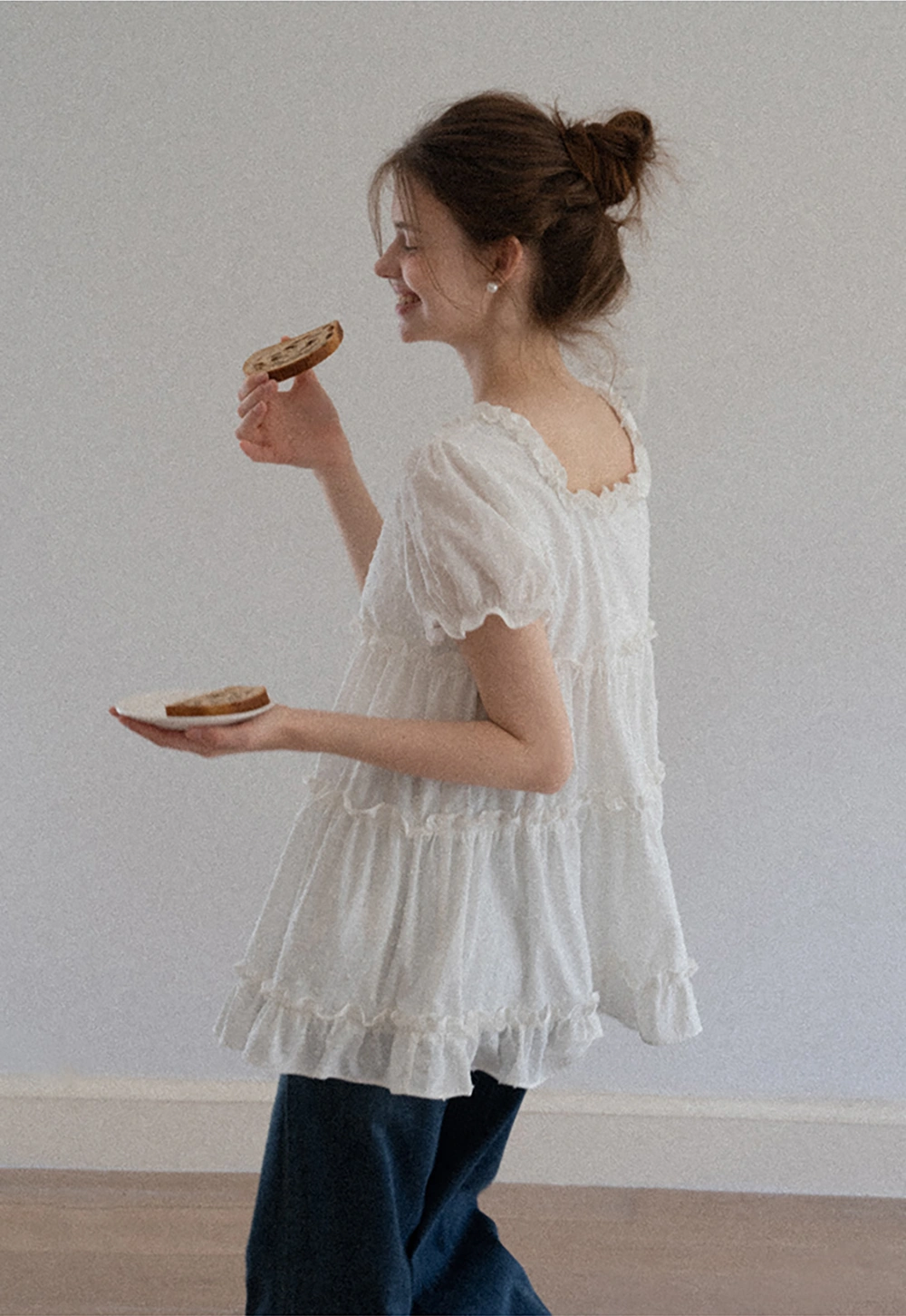 Women’s Square Neck Ruffle Babydoll Blouse