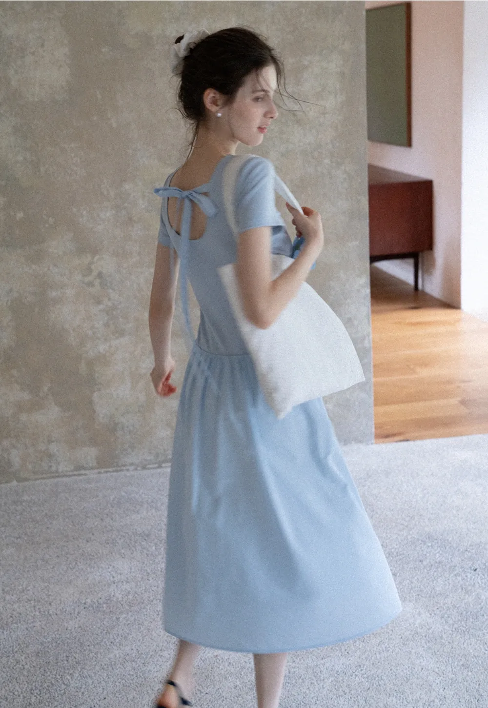 Women's Twist Front Short Sleeve Midi Dress