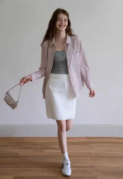 Women Plaid Tie‑Neck Shirt