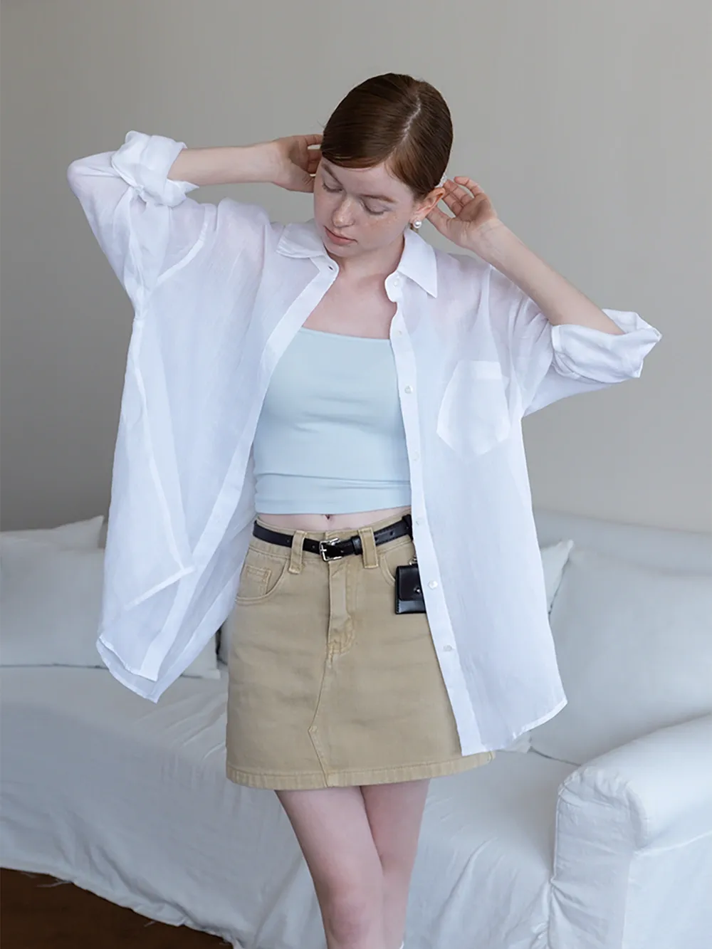 Women's Long Sleeve Button Down Linen Shirt with Pocket
