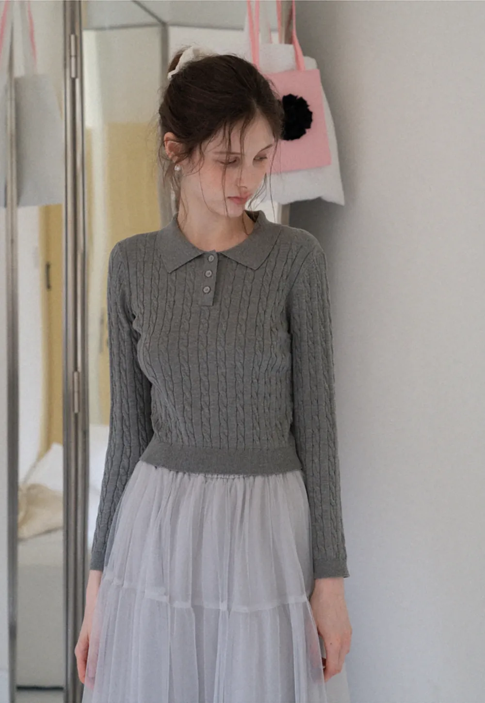 Women's Cable Knit Polo Sweater