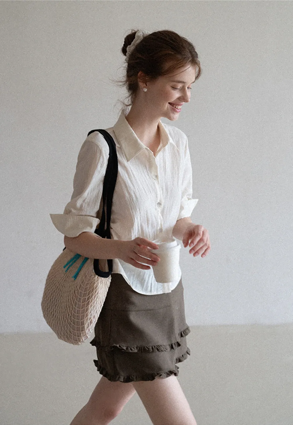 Women's Lightweight Button Down Shirt with 3/4 Sleeves