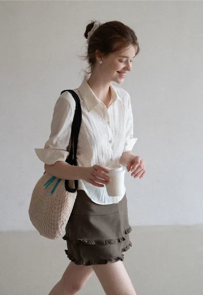 Women's Lightweight Button Down Shirt with 3/4 Sleeves