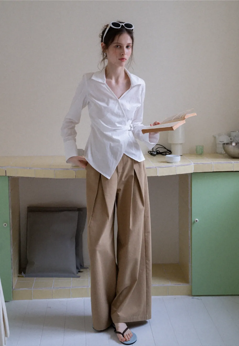 Women's Striped Wrap Shirt with Side Buckle