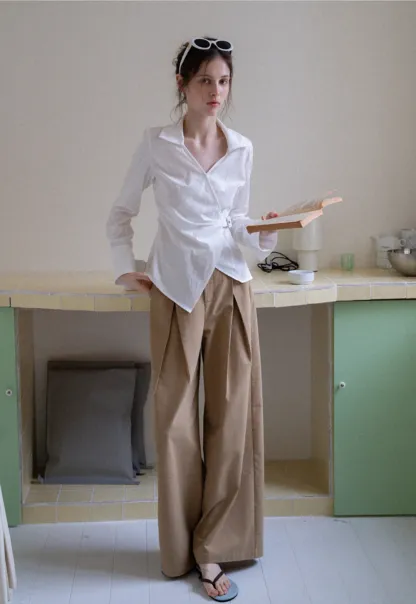 Women's Striped Wrap Shirt with Side Buckle