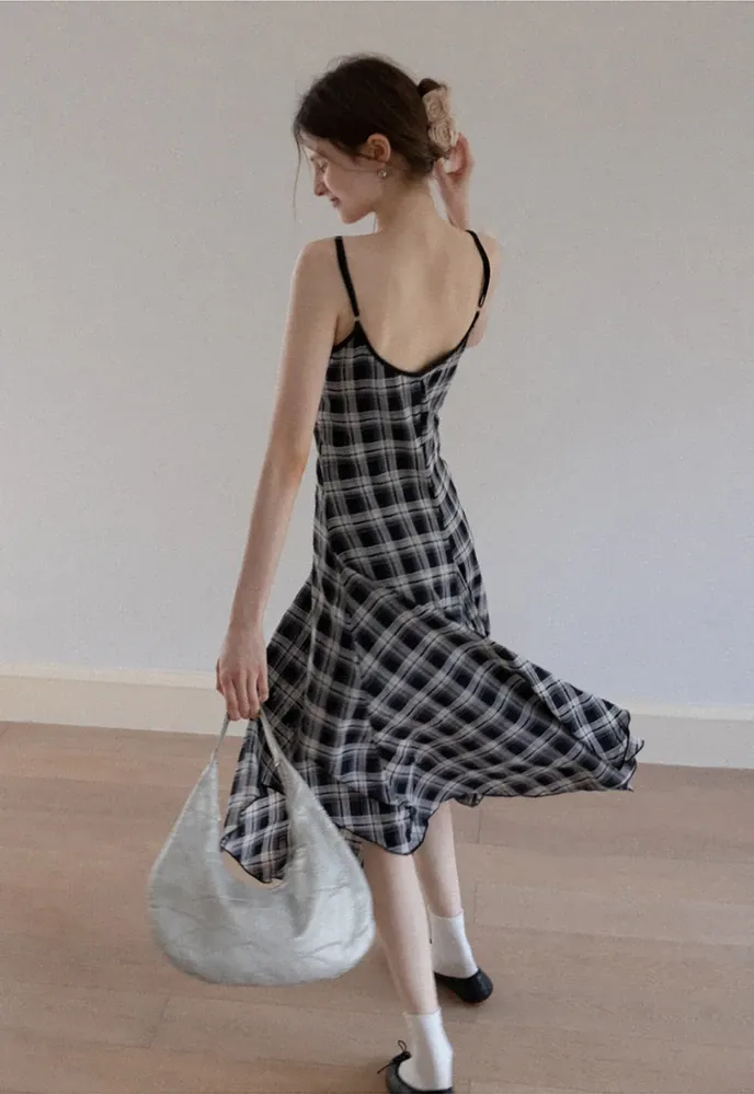 Plaid Handkerchief-Hem Cami Dress