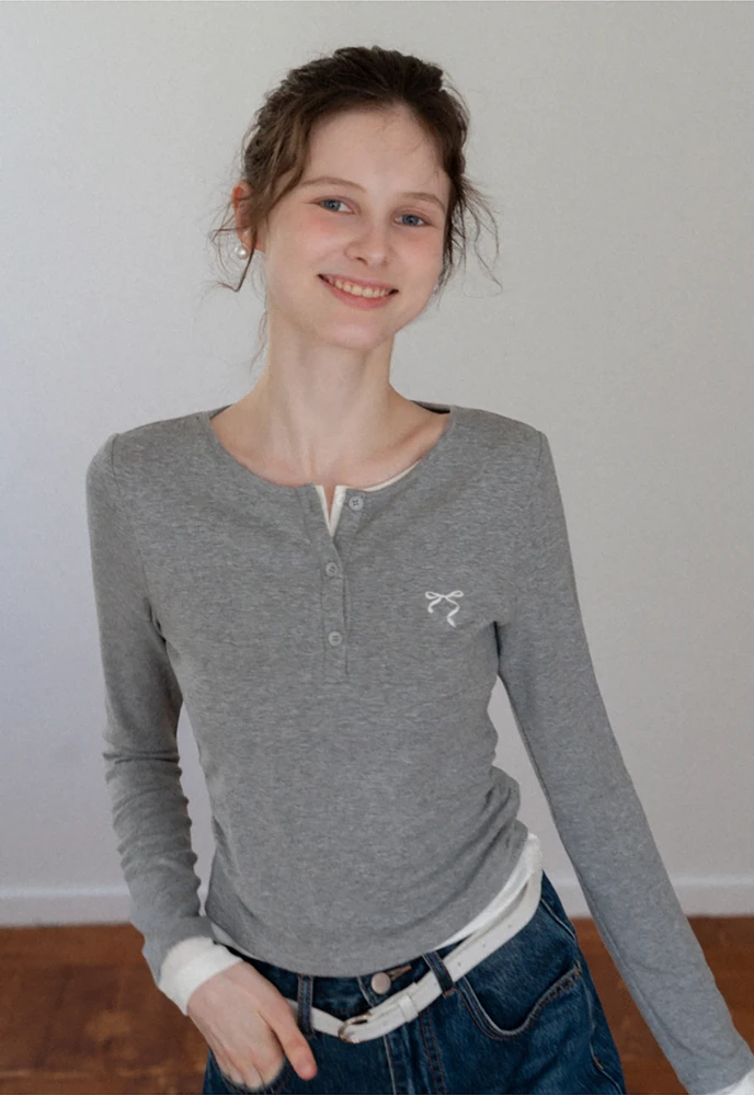 Ruched Henley Crop Top