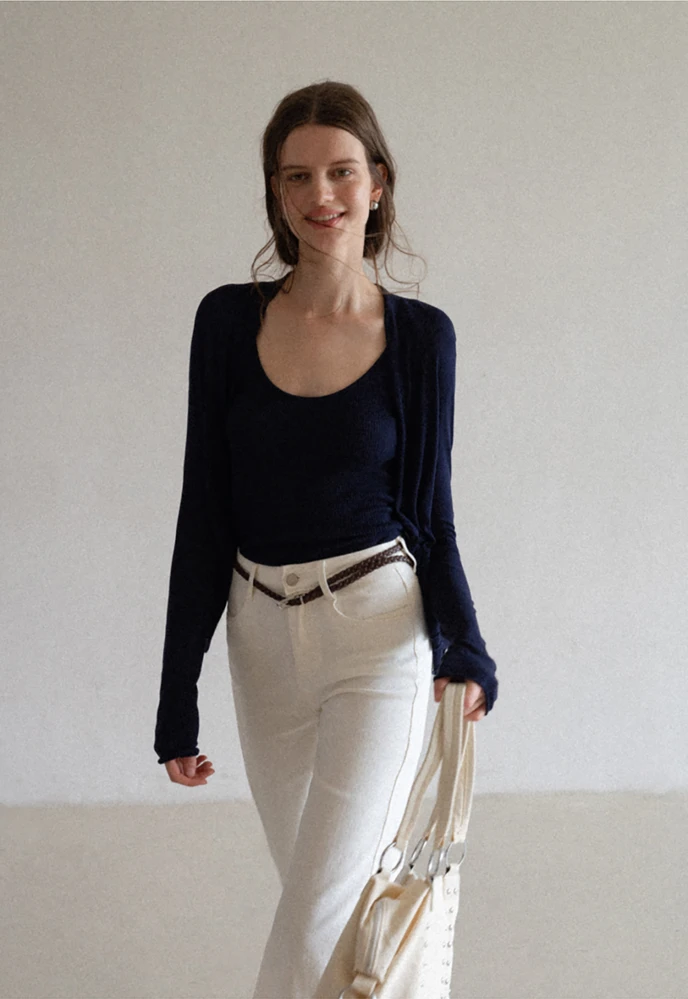 Braided-Belt Flared Jeans with Scarf Tie