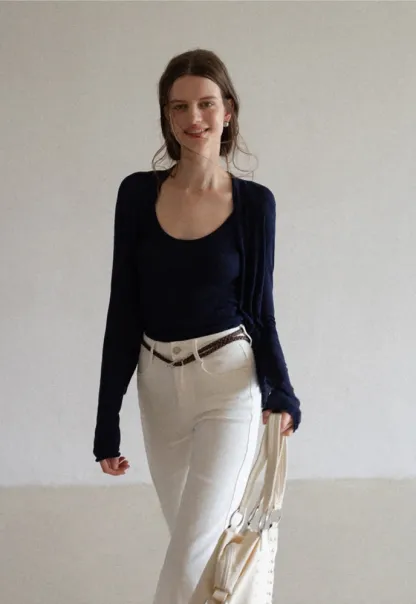 Braided-Belt Flared Jeans with Scarf Tie