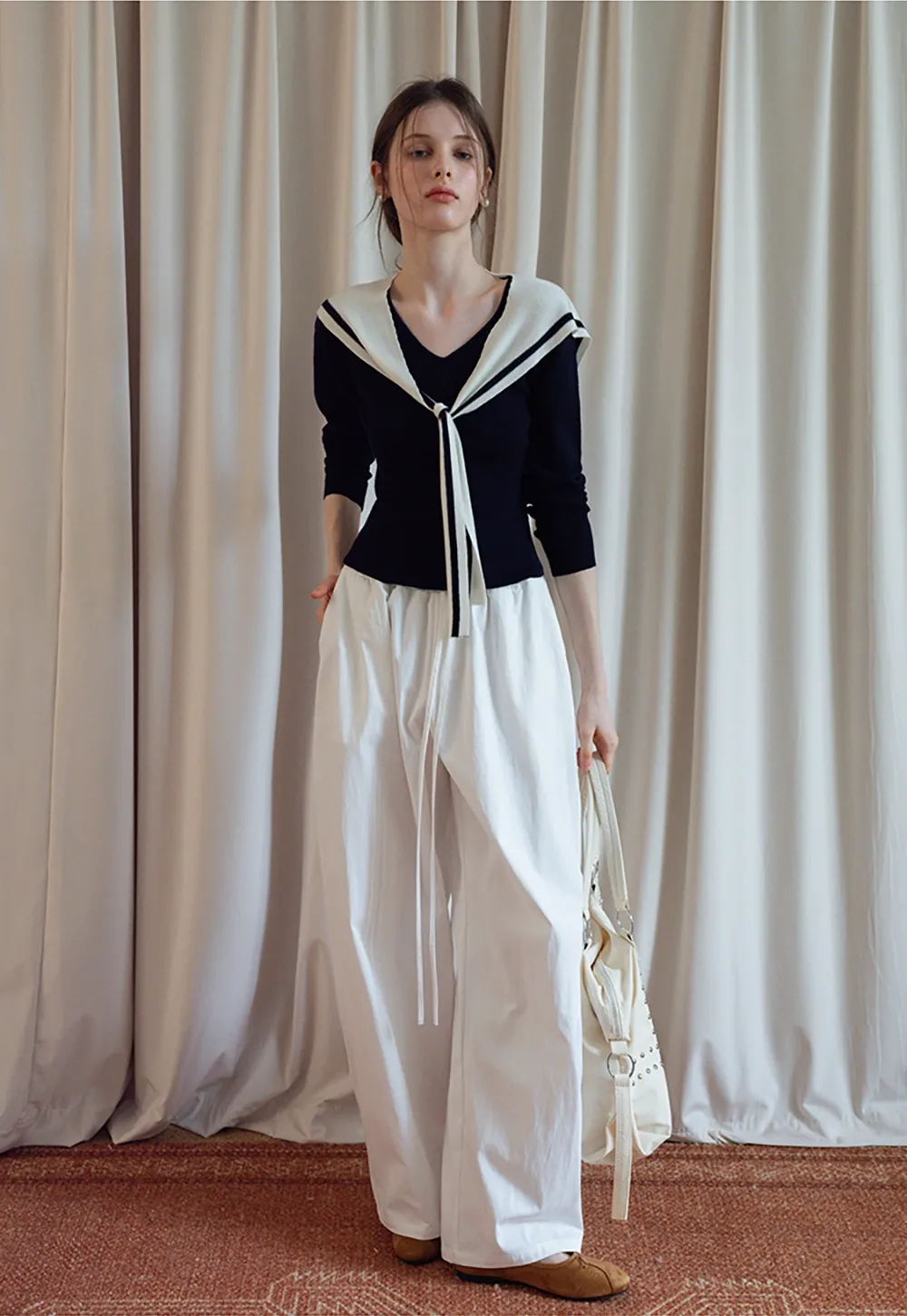 Sailor Tie Knit Long Sleeve Top