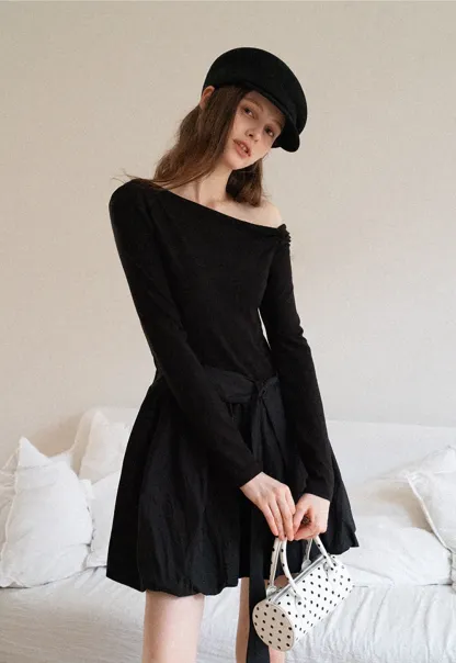 Women's Asymmetric Off-Shoulder Tie-Waist Mini Dress