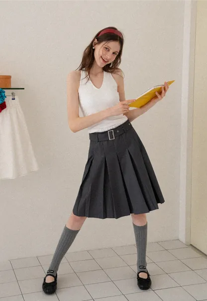 Women's Belted Pleated Mini Skirt