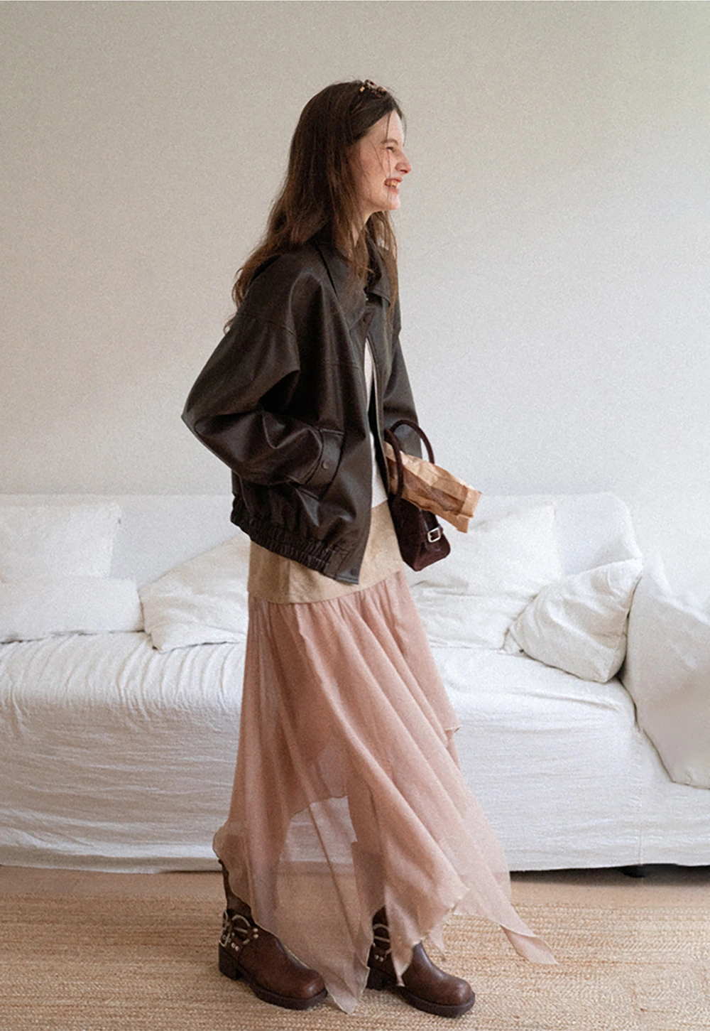 Women's Oversized Faux Leather Bomber Jacket