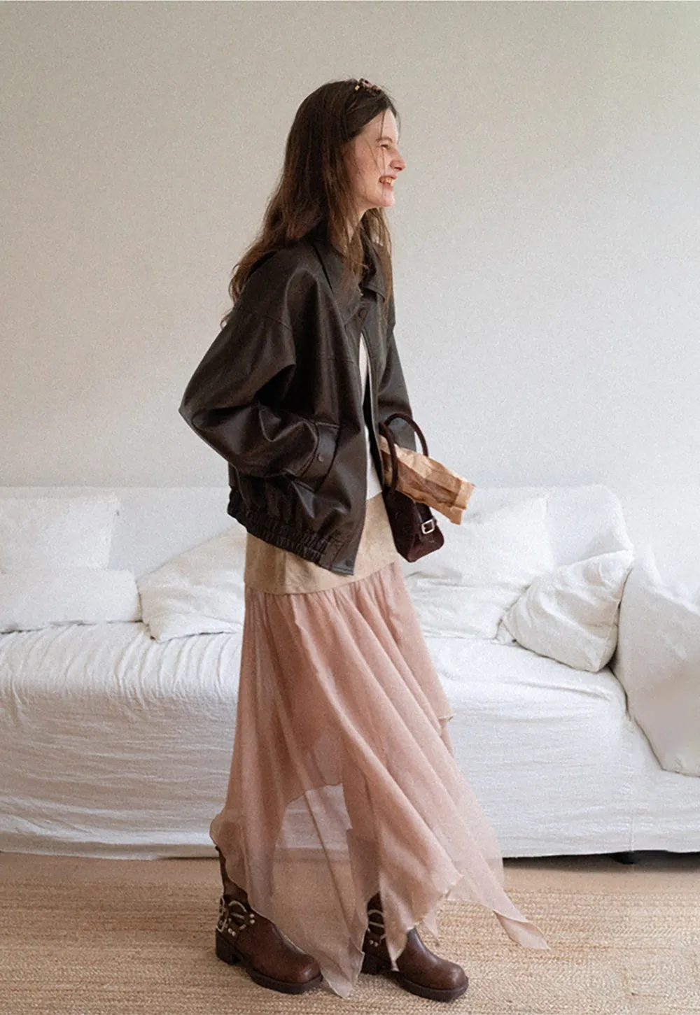 Women's Oversized Faux Leather Bomber Jacket