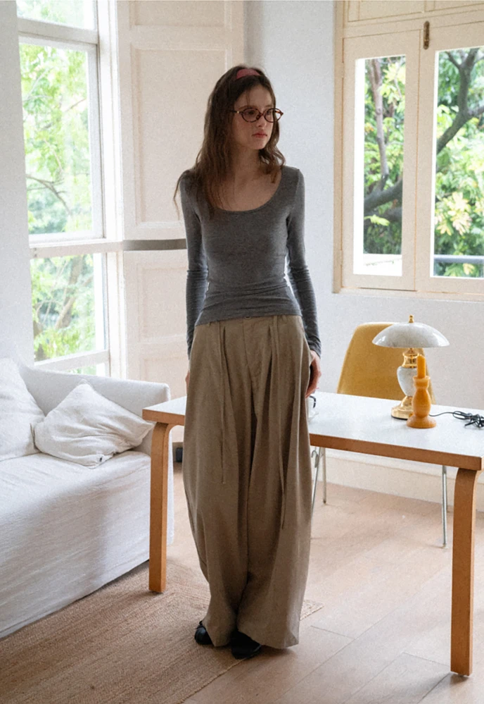 Tie-Waist Pleated Wide-Leg Pants