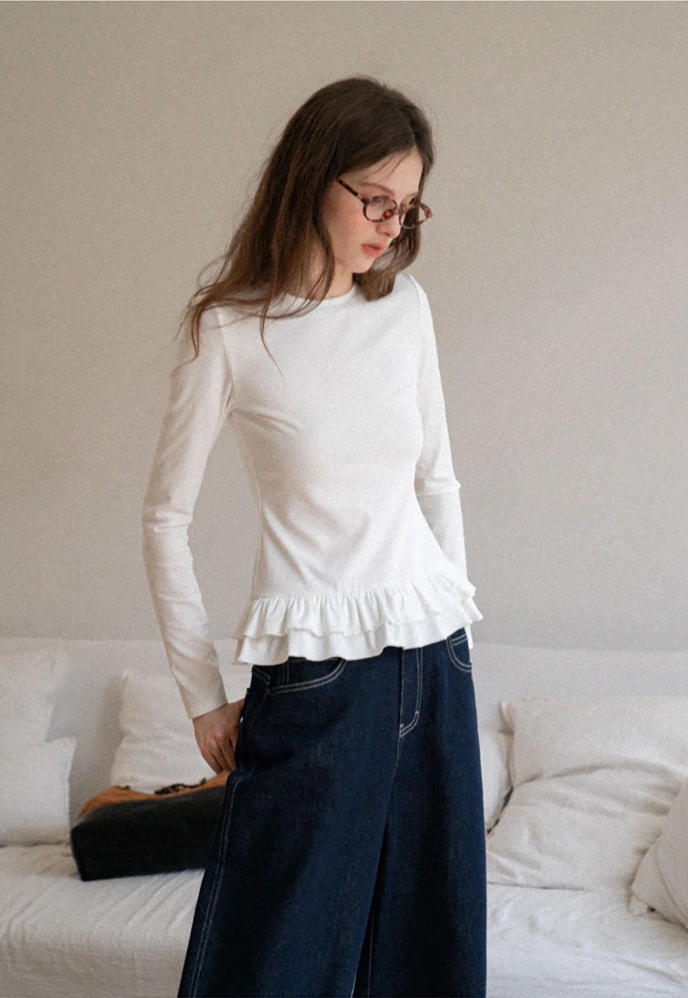 Women's Ruffled Hem Long Sleeve Tee