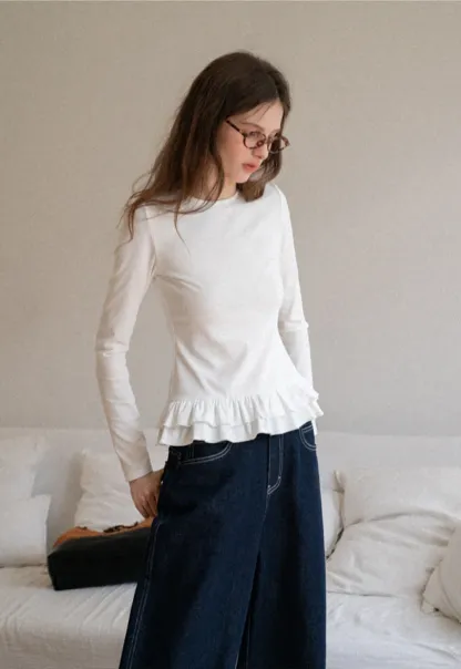Women's Ruffled Hem Long Sleeve Tee