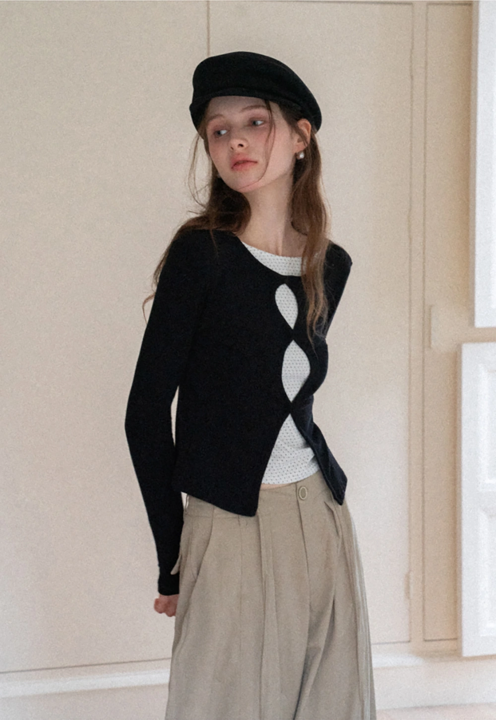 Women's Cut Out Front Long Sleeve Top