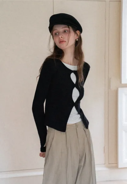 Women's Cut Out Front Long Sleeve Top