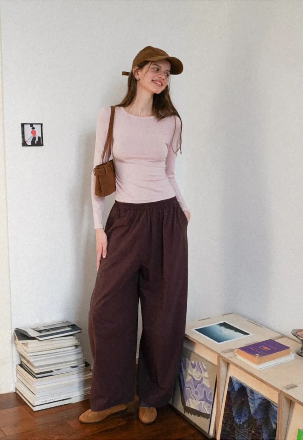 WomensElastic Waist Wide Leg Pants