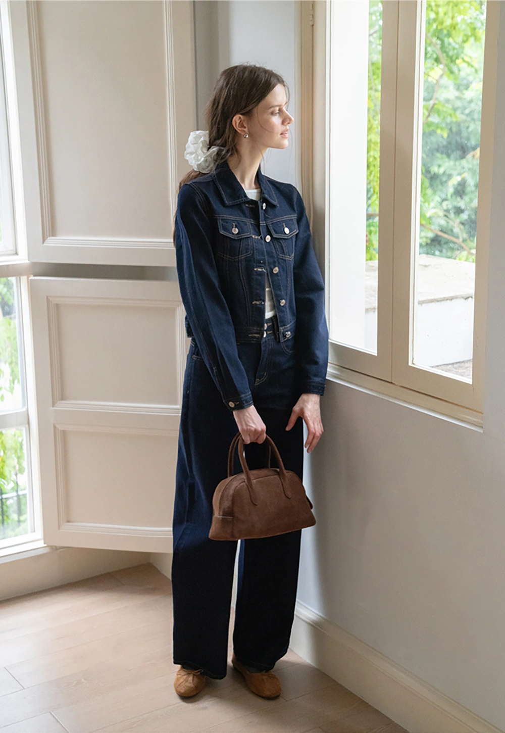 Womens Denim Jacket and Wide Leg Jeans Set