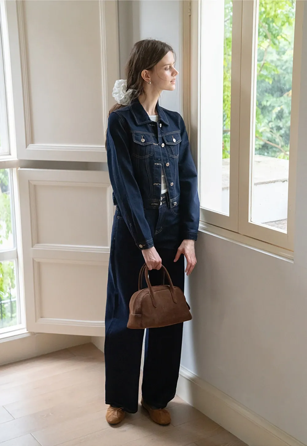 Womens Denim Jacket and Wide Leg Jeans Set