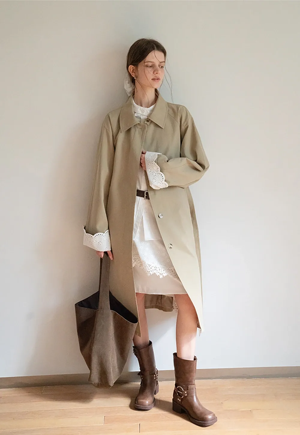 Womens Gingham Bow-Collar Long Sleeve Shirt