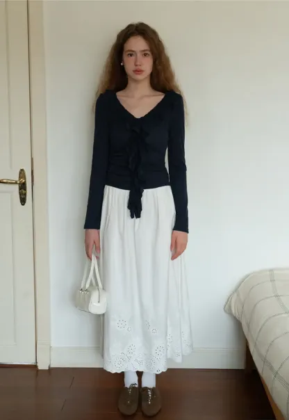 Ruffled V-Neck Long Sleeve Top