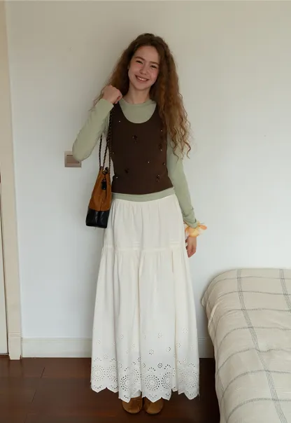 Womens Vintage White Maxi Skirt