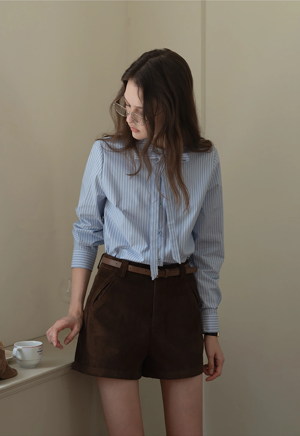 Striped Bow Tie Neck Long Sleeve Blouse