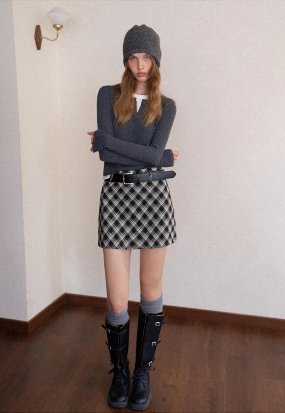 Contrast Layered Knit Long Sleeve Top