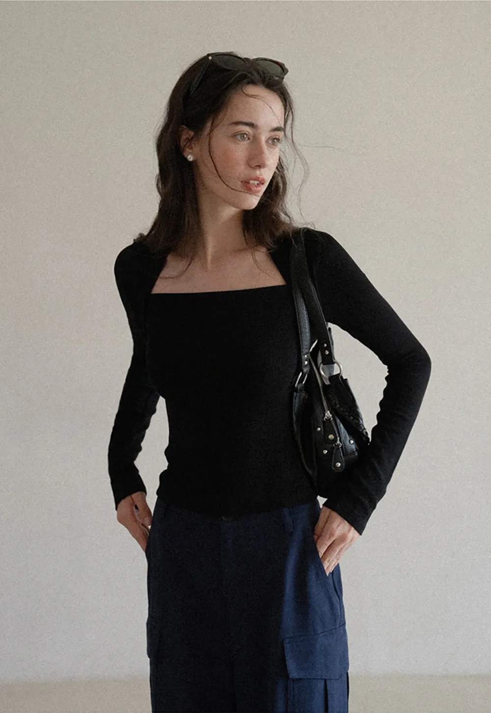 Square Neck Long Sleeve Slim Fit Top