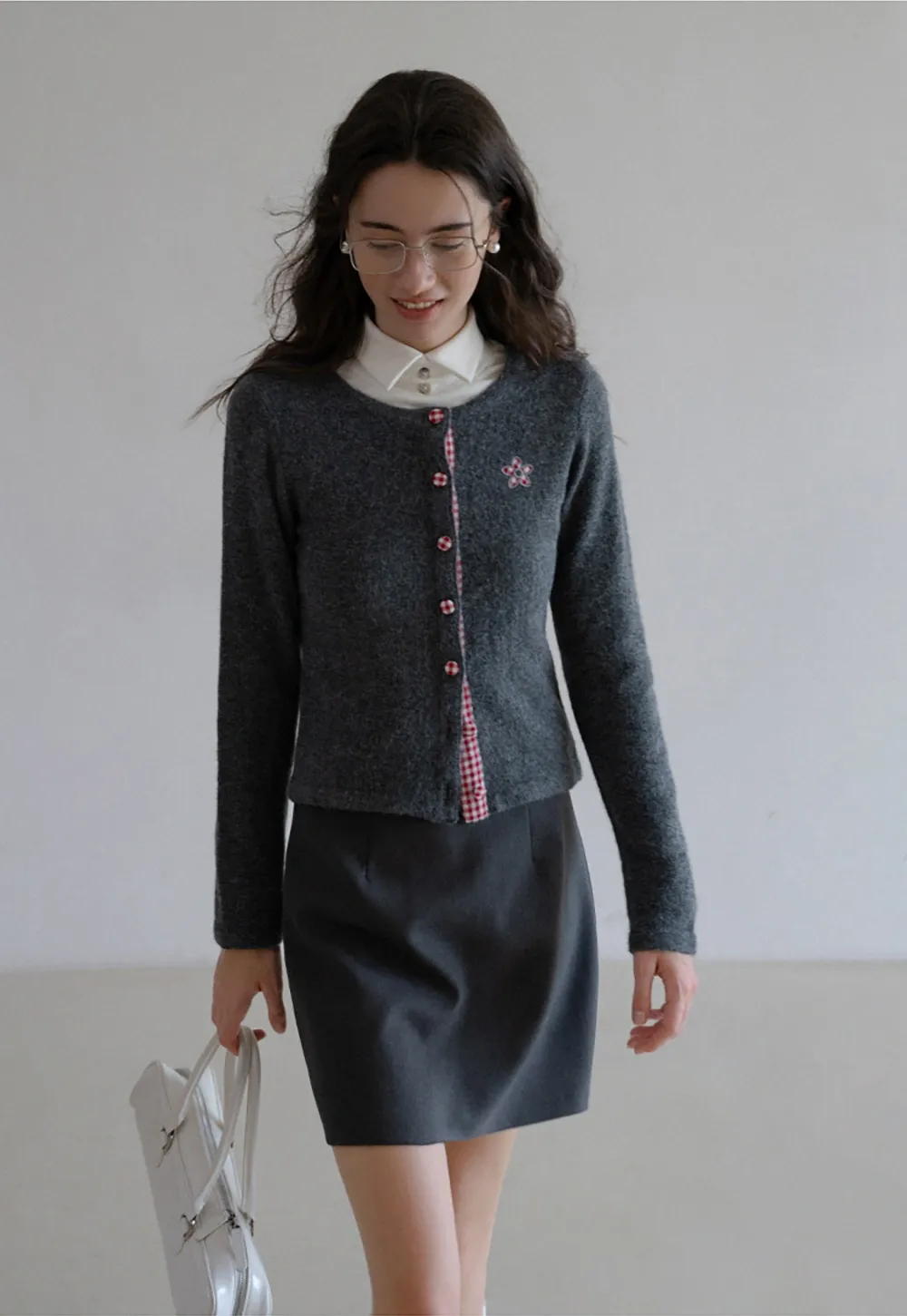 Cozy Knit Button Down Cardigan with Floral Detail