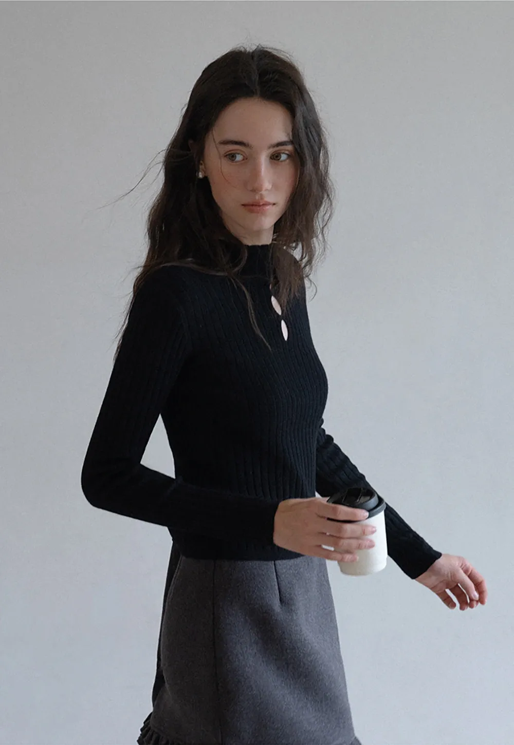 Womens Ribbed Knit Long Sleeve Top