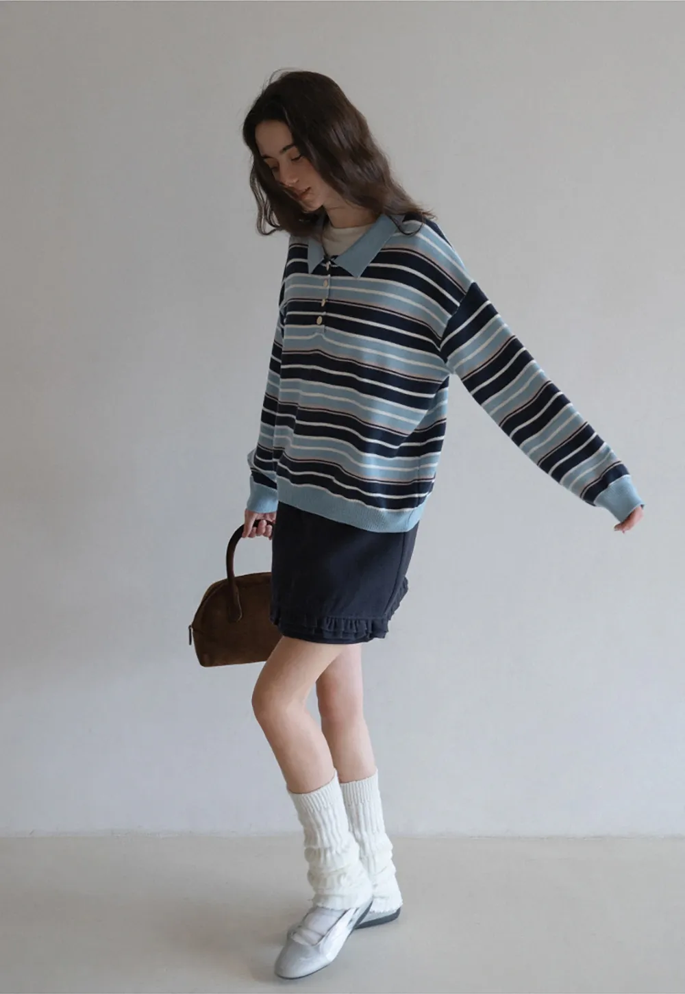 Womens Striped Polo Sweater