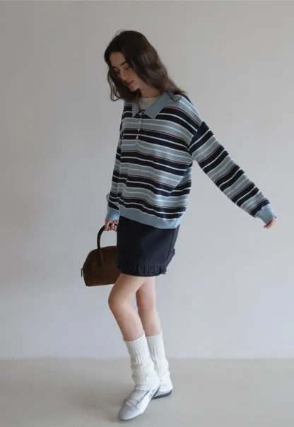 Womens Striped Polo Sweater