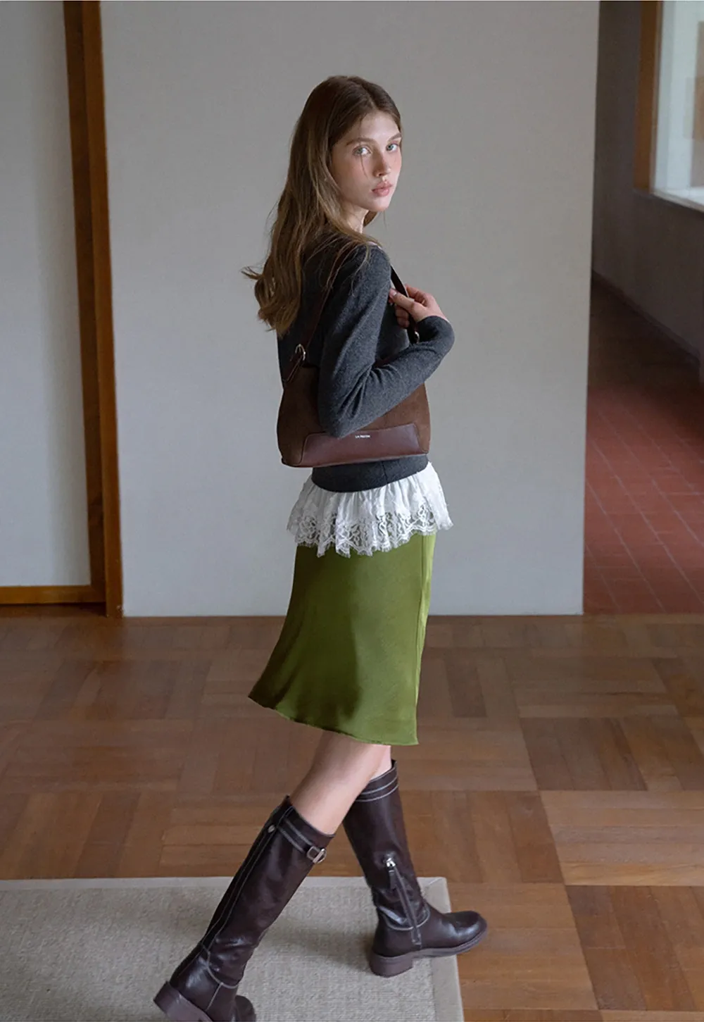 Elegant Satin Midi Skirt