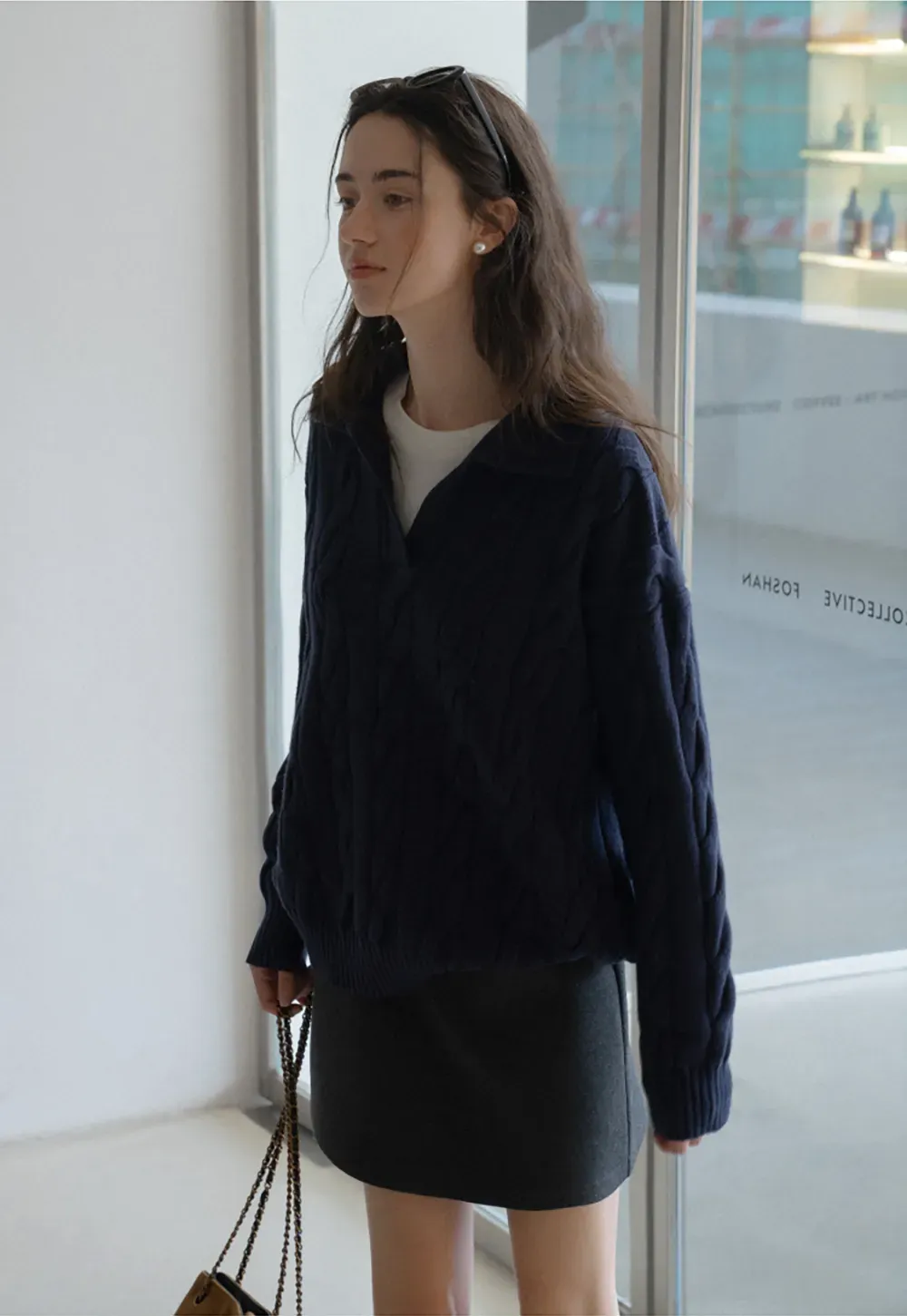 Cable Knit Polo Sweater