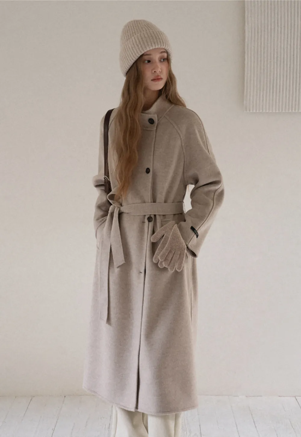 Wool Blend Belted Coat with Scarf Detail