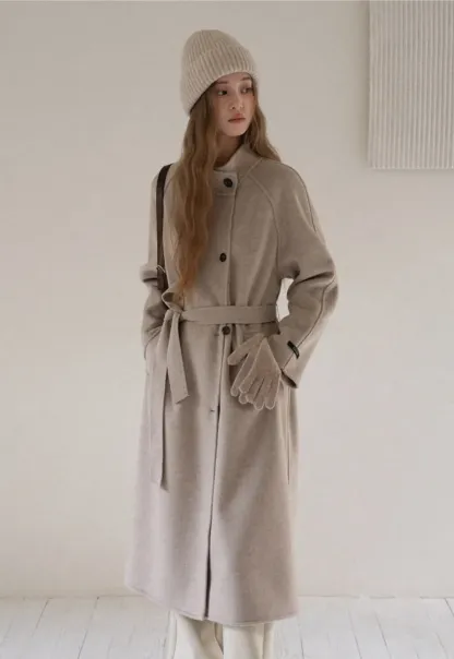Wool Blend Belted Coat with Scarf Detail