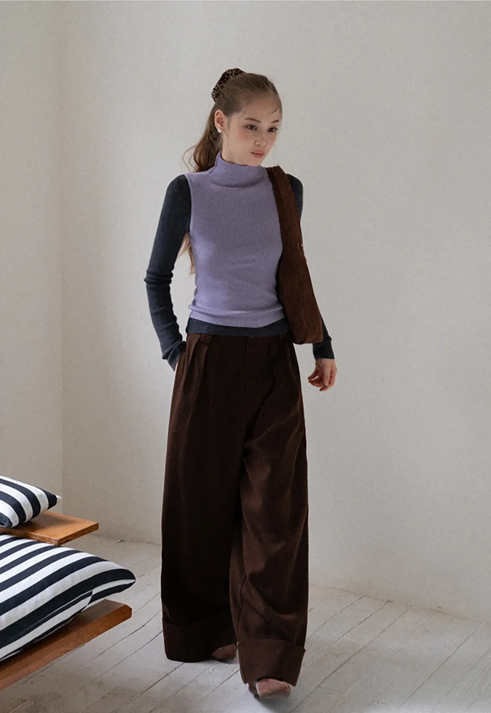 Womens Color Block Turtleneck Knit Top