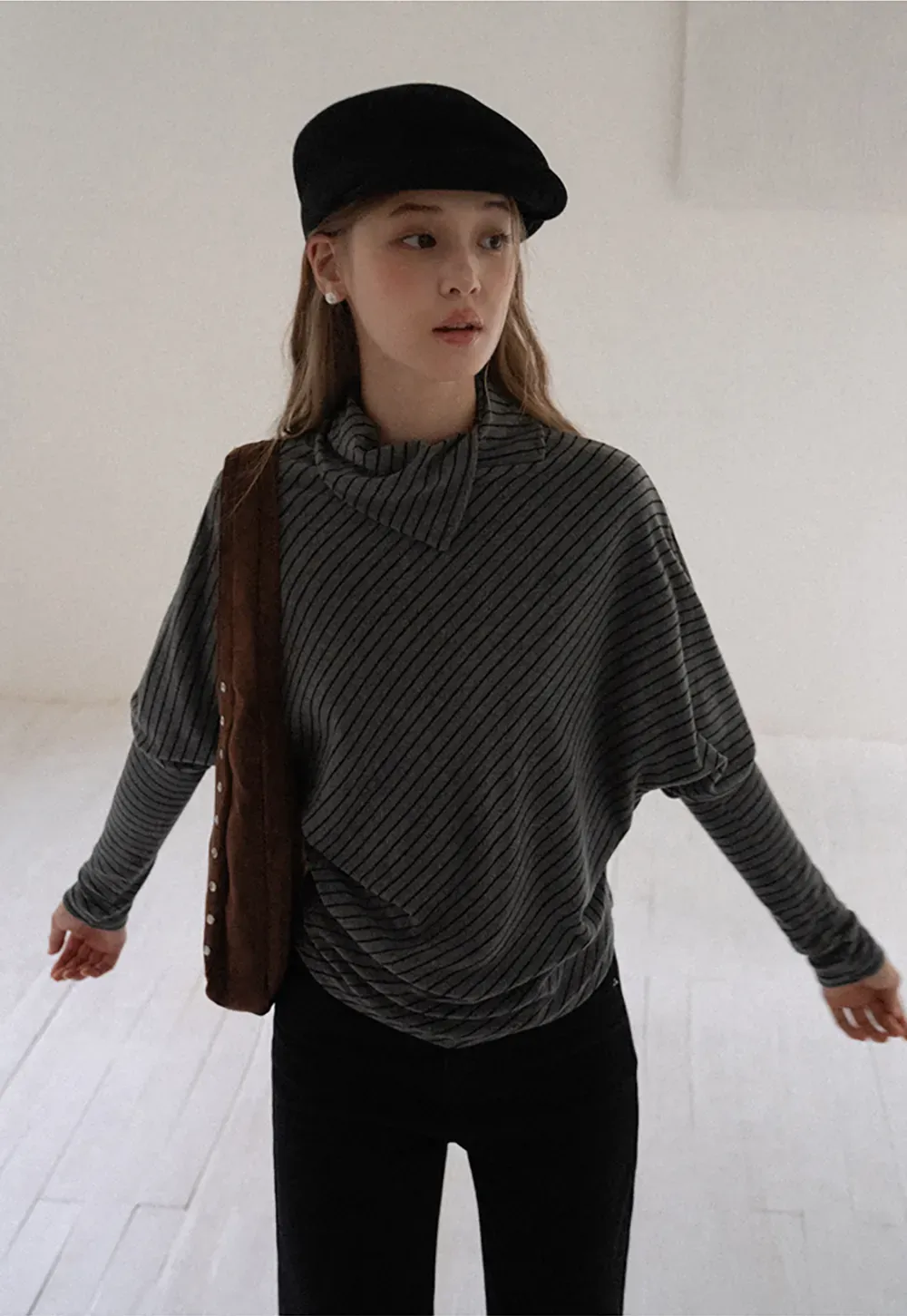 Striped High Neck Relaxed Fit Top