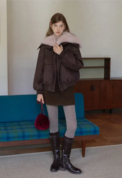 Women Faux Suede A-line Mini Skirt High Waist